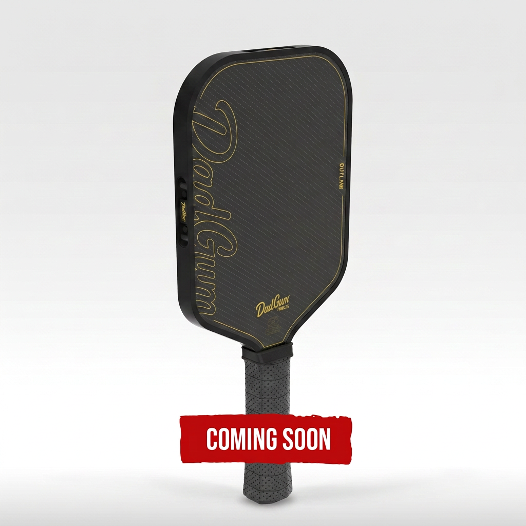 DadGum Outlaw paddle with red Coming Soon banner